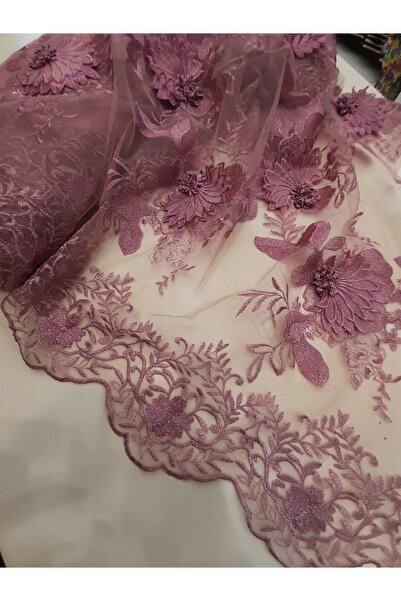 Safir Kumaş Gül Kurusu Pembe 3 Boyutlu Çiçekli Dantel 3 Metre