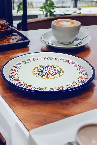 İnci Emaye 32 No 32 Cm Presentation Tray Coffee Tray Tea Tray Gift Dowry TrayServing Plate Tray