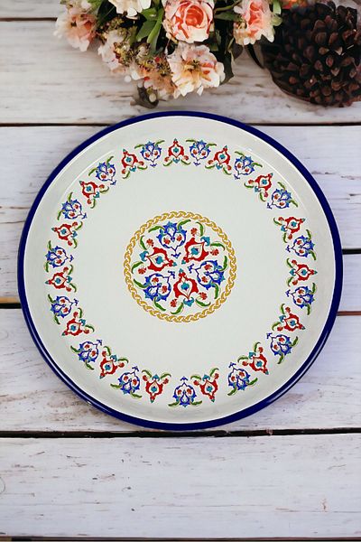 İnci Emaye 32 No 32 Cm Presentation Tray Coffee Tray Tea Tray Gift Dowry TrayServing Plate Tray