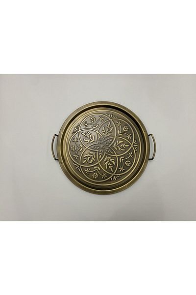 Gerçektrend Gold Plated 37cm Small Size Flower Star Embossed Presentation Serving Tray