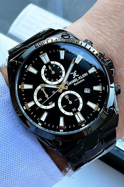 Daniel Klein Men's Black Wrist Watch - With Steel Cord and Bracelet Gift DKE2046C4