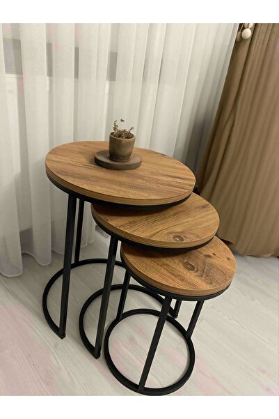 İZMİR ALİNDA MOBİLYA METAL AYAKLI YUVARLAK C ZİGON SEHPA ATLANTİK ÇAM