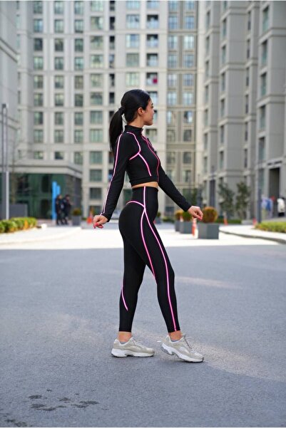 lismina Menton Neon Pembe Biyeli Siyah Spor Tayt