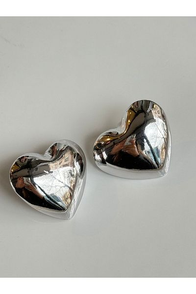 Lavian Accessories Silver Color Embossed Amour Heart Earrings