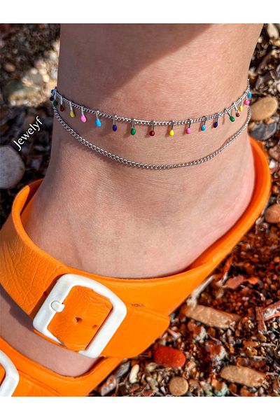 Jewelyf 316L Colorful Stainless Steel Two Chain Anklet