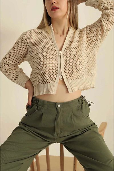 miratriko Summer Modern Trend Openwork Cardigan - Double Side Zipper, 100% Cotton