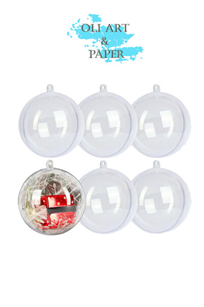 OLİ Art Şeffaf Mika 12 cm 6 ADET Küre Şeffaf Küre Hediyelik Akrilik Küre Yılb...