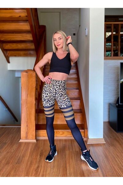 lismina Baseni Leoparlı Siyah Ekstra Yüksek Bel Toparlayıcı Tayt