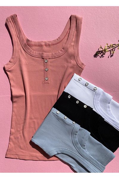 Ahmio 4-Piece Dried Rose Camisole Undershirt - Black, White, Gray (Blue) Colors, Women's Knitted Cotton
