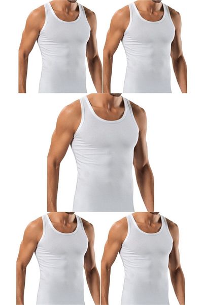 marufshop Ανδρικό εσώρουχο 5 τεμαχίων Slim Fit, χτενισμένο βαμβακερό Lycra Athlete (Rambo Singlet)