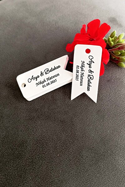 Vice Kişiye Özel Baskılı Etiket / Nişan-Kına- Nikah Etiketi / 100 Adet  Flama Etiket (2,4X 5,4 CM)