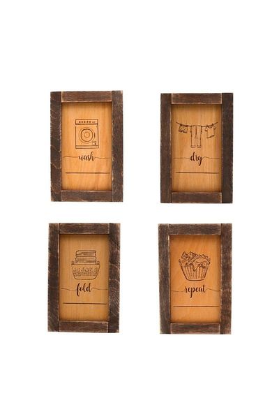 t tun's woods Set of 4 Wooden Boards - Wash, Dry, Fold, Repeat - 24X16 cm