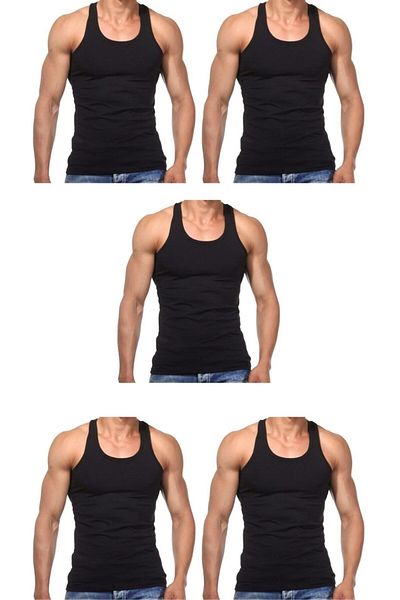marufshop 5 Pieces Men's Slim Fit Close-Fitting Lycra Combed Cotton Sports Undershirt (Rambo Undershirt)