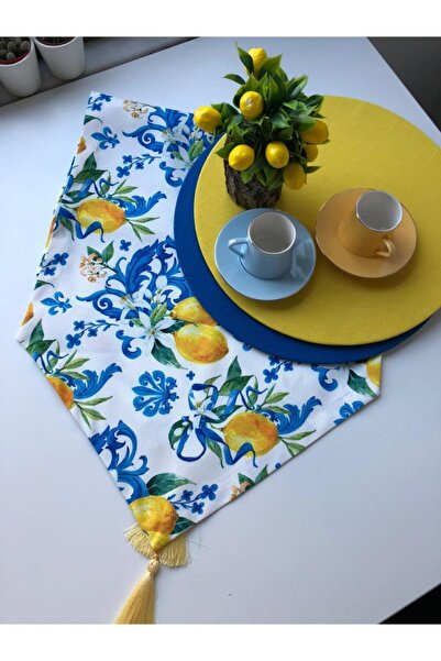 AA DESİGN Runner Supla Takım limon cicegi desen runner sari