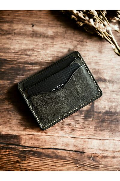 DeriBoss Milano Khaki Green Γνήσιο Δερμάτινο Μίνιμαλ Θήκη Κάρτας
