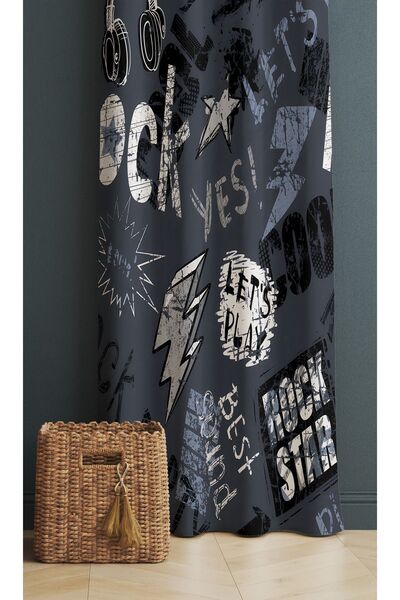 ALAMODECOR Rock Yazılı Metal Tarz Tek Kanat Genç Odası Fon Perde