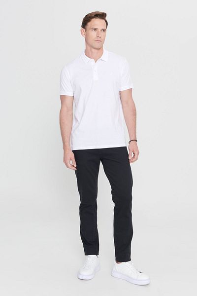 AC&Co / Altınyıldız Classics Weißes Slim-Fit-T-Shirt mit Polokragen für Herren aus 100 % Bio-Baumwolle