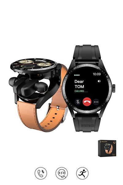 KALİTESENİNLE Rw-37 Bluetooth Kulaklıklı 2si 1 Arada Deri Kordonlu Amoled Ekr...