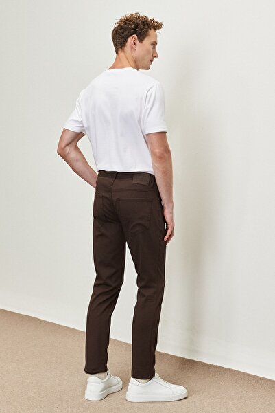 ALTINYILDIZ CLASSICS Men's Brown Slim Fit Narrow Cut Dobby Flexible Casual Trousers