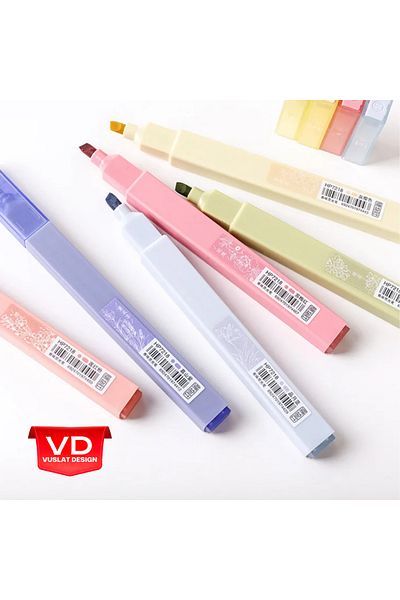 Vuslat Design Set of 12 Highlighter and Scented Flower Pattern Pens Marking Long Cut Pens