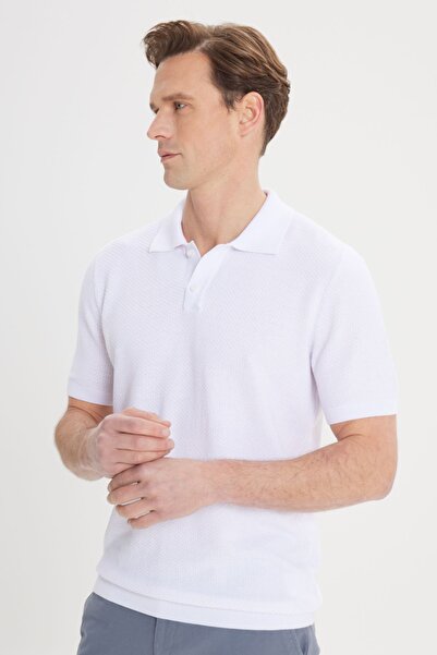 ALTINYILDIZ CLASSICS Ανδρικό πλεκτό μπλουζάκι με λαιμόκοψη 100% βαμβακερό ζακάρ με κανονική εφαρμογή