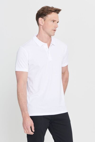 AC&Co / Altınyıldız Classics Weißes Slim-Fit-T-Shirt mit Polokragen für Herren aus 100 % Bio-Baumwolle
