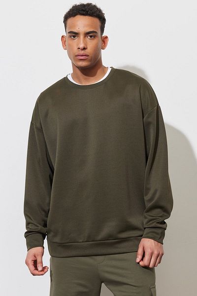 AC&Co / Altınyıldız Classics Ανδρικό φούτερ χακί Oversize Loose Cut Crew Neck απλό φούτερ