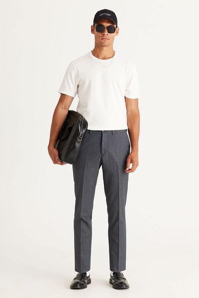 ALTINYILDIZ CLASSICS Ανδρικό Μαύρο Slim Fit Slim Fit μοτίβο ελαστικό ευέλικτο παντελόνι μέσης