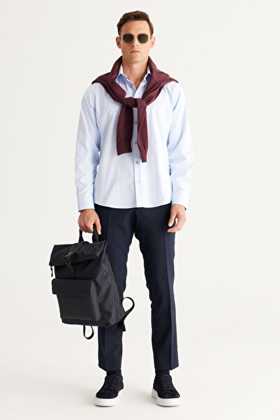 ALTINYILDIZ CLASSICS Férfi világoskék Comfort Fit laza szabású klasszikus galléros Dobby ing