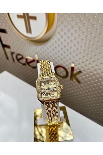 ÇENÇEN Altın  Kadın Çelik Taşlı Cartier Model Analog Kol Saati