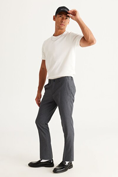 ALTINYILDIZ CLASSICS Men's Black Slim Fit Slim Fit Patterned Elastic Waist Flexible Trousers