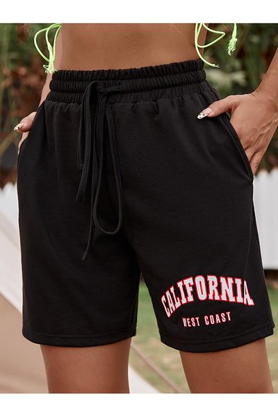 Mythologie California W.C - Pantaloni scurți tricotați negri cu talie înaltă