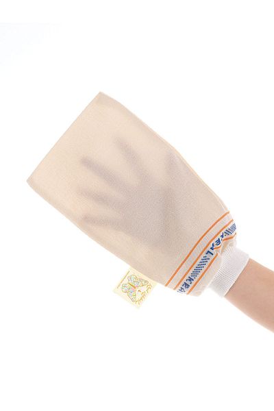 Kelebek Kese ECRU Bath Shower Exfoliating Gloves - 100% Flush Silk King Pouch