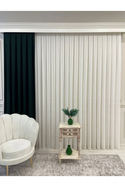 Boutique Curtain Natural Linen Tulle Curtain 1/3 Tight Pleat