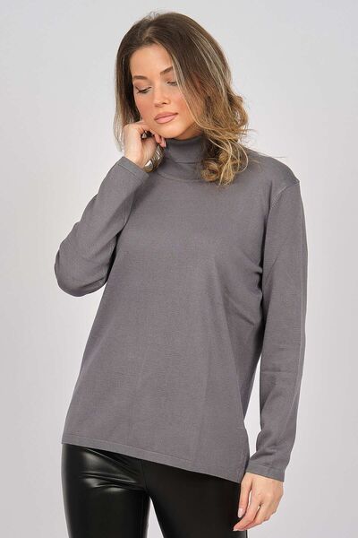 Desen Triko Women's Lycra Long Sleeve Basic Full Fisherman Blouse 0240017 Gray