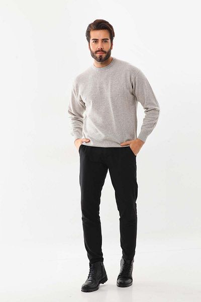 San&Fa Sanfa Men's Crew Neck Pure Wool Sweater 4114 Gray
