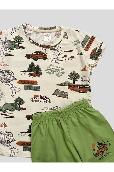 elmas kids Boy's 100% Cotton Car Bus Tree Patterned Short Sleeve Pajamas Set with Shorts