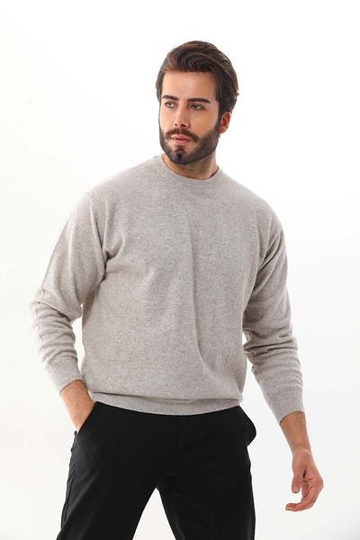 San&Fa Sanfa Men's Crew Neck Pure Wool Sweater 4114 Gray