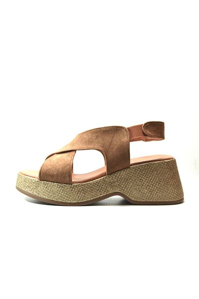 Beety 0509 Sandale de damă cu toc înalt, piele naturală, piele intoarsă maronie