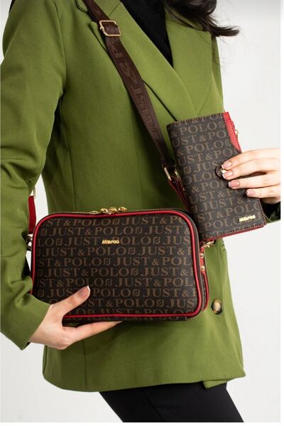 Just Polo Brown-Red Women's Shoulder Bag and Wallet Combination