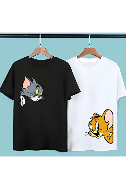 donamod 2 li Tom Jerry Çift Sevgili Arkadaş Kardeş Kombin Hediye Doğum Günü Sevgililer Günü Tişört T-shirt
