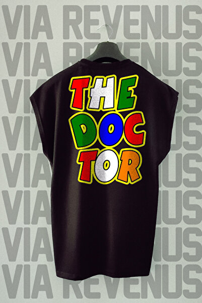Vordevia Tricou The Doctor Black Fitness - imprimat pe spate, mâneci zero