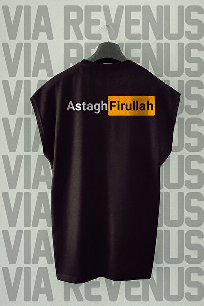 Vordevia Tricou negru de fitness - imprimat pe spate Estaghfurullah, mânecă zero