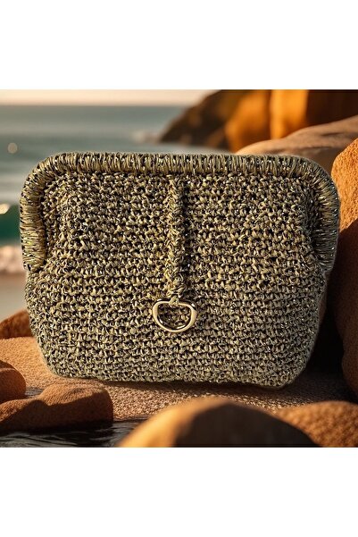 Bright3 Altın Renkli Simli Abiye Clutch , Portföy Çanta, Astarlı , El Yapımı,...