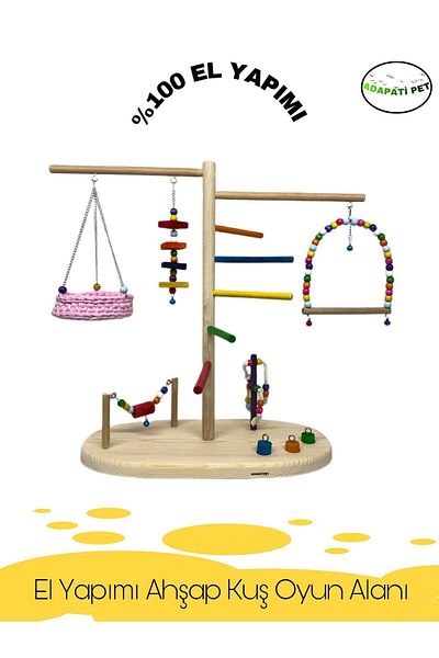 ADAPATİ PET Playground with Budgie, Complex, Love and Cockatiel Toy (Hammock Specify Color Option)