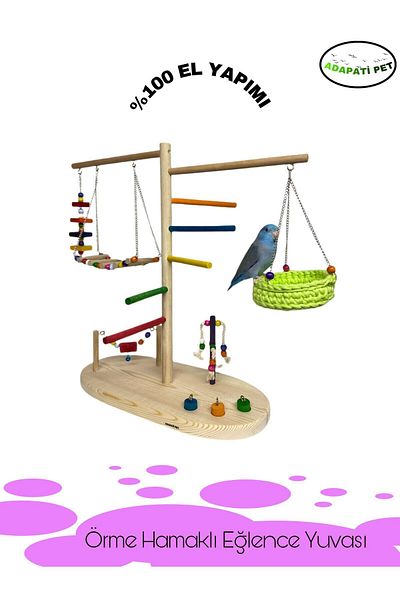 ADAPATİ PET Wooden Fun Platform with Swing Bird Toy