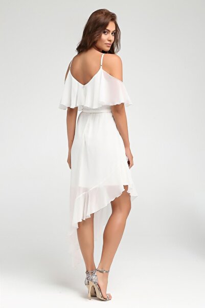 Laranor Γυναικείο εκρού φόρεμα ώμου και φούστας με λεπτές λεπτομέρειες