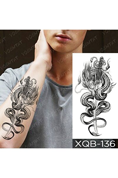 Tattoo Gerçekci Geçici Dövme Tattoo Ejderha ve Kılıç Dövme Etiket Kadın Erkek Kol Bacak