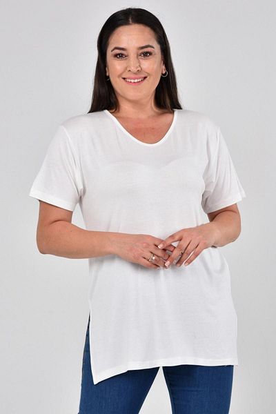 tarzımsüper Large Size Organic Cotton Side Slit Lycra Comfort Model Short Sleeve Sports And Casual T-shirt