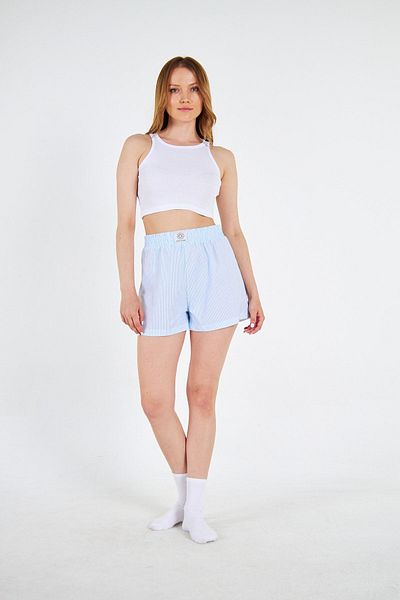 Jardin du Soleil High Waist Baby Blue Striped Crop Shorts Set - 100% Cotton